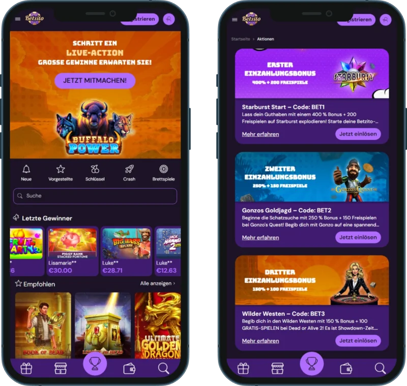 Betzito Casino für unterwegs nutzen